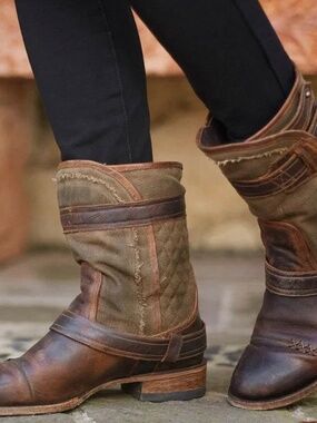 Fabulous Lane Women's Dustoff Western Mid Calf Boot Military Moto Combat Boots